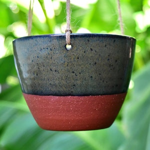 Hanging handmade ceramic succulent pot- hanging planter with drainage- indoor/outdoor pot- terra cotta planter- Horizontal Incredible Black