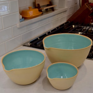 Handmade Nesting Pantry Bowl Set - Artisan Ceramic Mixing Bowls - Kitchen bowl Storage - Set of 3 Bowls - Home Organization - Made in Oregon