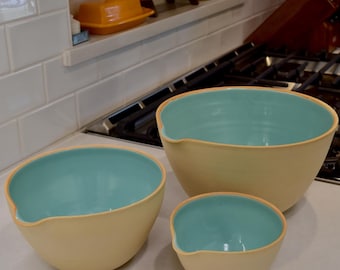 Handmade Nesting Pantry Bowl Set - Artisan Ceramic Mixing Bowls - Kitchen bowl Storage - Set of 3 Bowls - Home Organization - Made in Oregon