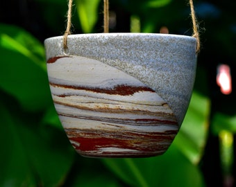 Marbled Hanging Handmade Ceramic Succulent Pot- Indoor/Outdoor Pot- Hanging Planter with Drainage Holes- Made in Oregon- Diagonal Terrazzo