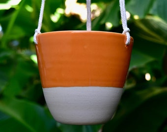 Flame Orange Glaze Hanging Succulent Planter - Handcrafted Ceramic Charm for Indoor/Outdoor Décor - 3 Drainage holes - Made in Oregon