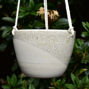 Handcrafted Ceramic Succulent Hanging Planter with Drainage Holes - Indoor/Outdoor Succulent Planter- Unique Diagonal Terrazzo Glaze