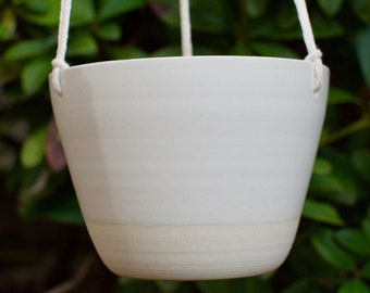 Large Handcrafted Ceramic Hanging Succulent Pot - White Planter with Drainage Holes - Indoor/Outdoor Flower Pot - Artisan-Made in Oregon