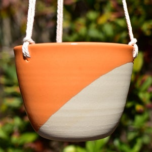 Handmade Ceramic Hanging Planter – Flame Orange Glaze, Succulent Pot with Drainage