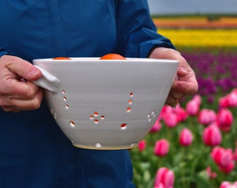 Handmade Artisan Colander, Fruit Bowl, and Strainer with Handles - Wheel Thrown Stoneware Kitchen Essentials