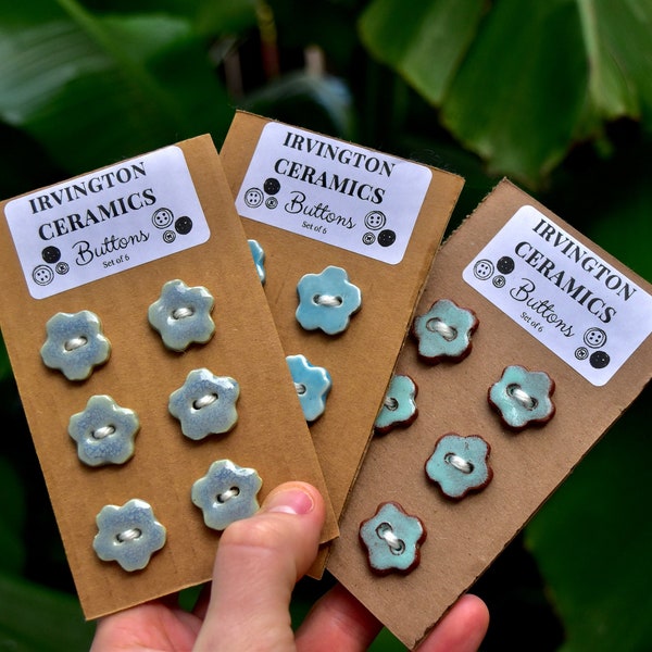 Handmade Ceramic Clay Buttons - Set of 6 - Handcrafted in Oregon - Knitting Accessories, Adding Charm to Your Creations - Flower shape