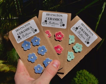 Handmade Ceramic Clay Buttons - Set of 6 - Handcrafted in Oregon - Knitting Accessories, Adding Charm to Your Creations - Flower shape