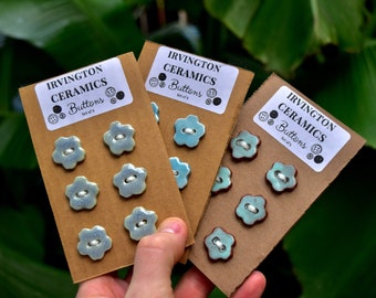 Handmade Ceramic Clay Buttons - Set of 6 - Handcrafted in Oregon - Knitting Accessories, Adding Charm to Your Creations - Flower shape