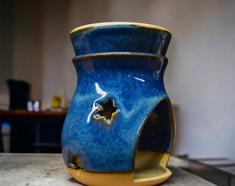 Handmade Ceramic Wax Warmer - Oil and Wax Melt Burner - Enhance Your Relaxation - Wax Melt with Carved Stars -  Made in Oregon