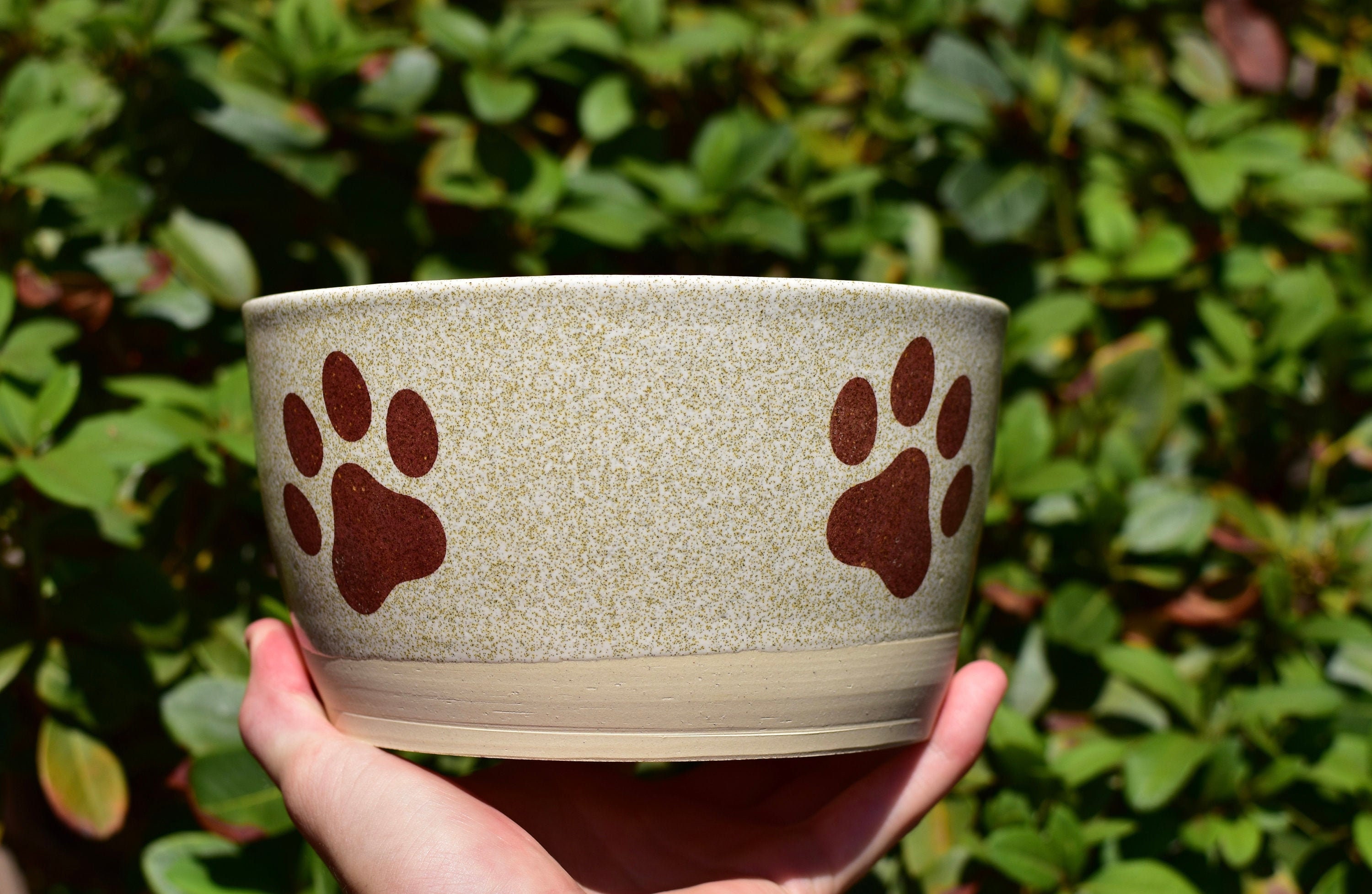SWEEJAR Ceramic Dog Bowls with Paw Pattern,Dog Food Dish for Large Dogs,  Porcelain Pet Bowl for Water,70 oz,Beige 