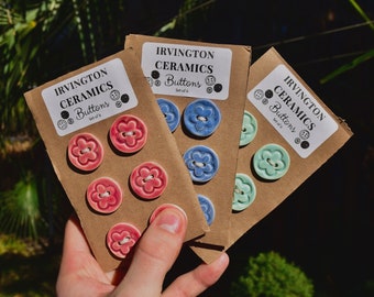 Handmade Ceramic Clay Buttons - Set of 6 - Handcrafted in Oregon - Knitting Accessory, Adding Charm to Your Creations- Stamped Flower Design