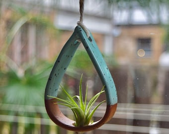 Ceramic Air Plant Holder - Handmade from Speckled Recycled Clay - Small Air Plant Hanger - Air Plant Hanging Display Made in Oregon