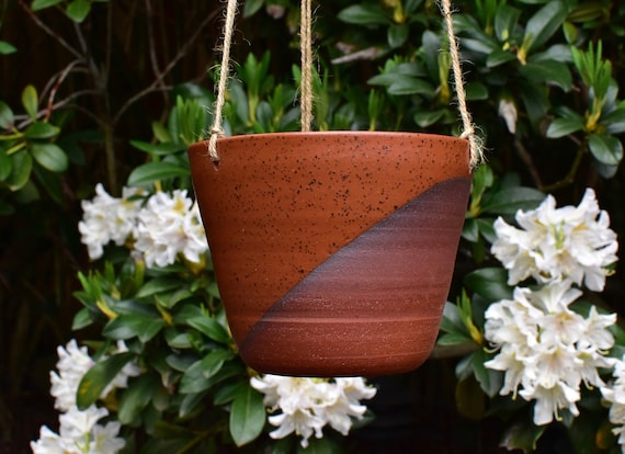 hanging planter white Boho Ceramic Hanging Planter Pot in White and Beige