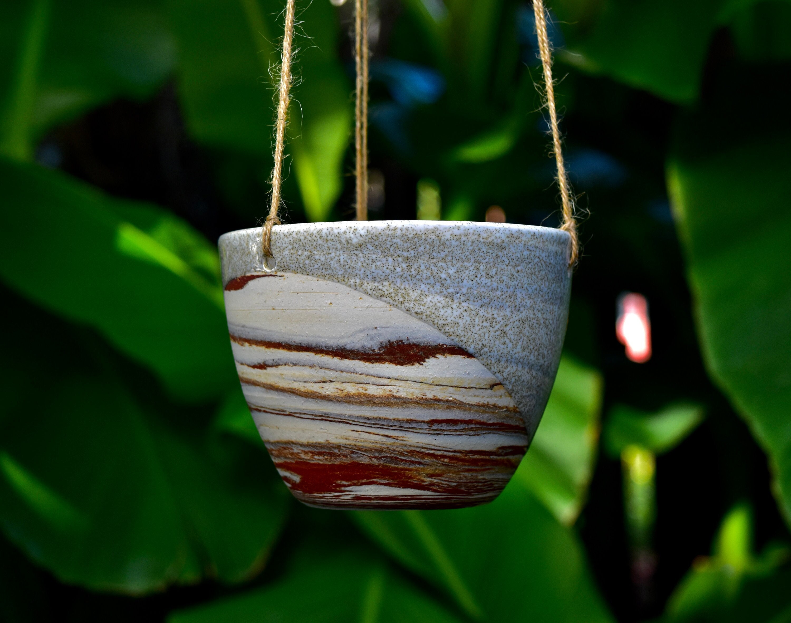 Marbled Hanging Handmade Ceramic Succulent Pot- Indoor/Outdoor Pot- Hanging Planter with Drainage Holes- Made in Oregon- Diagonal Terrazzo