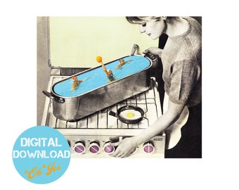 Champions breakfast, DIGITAL DOWNLOAD, art print, cooking, vintage waterpolo, kitchen sport, retro housewife, instant download