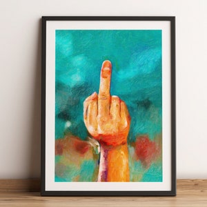 Middle Finger Print | Flip the Bird Art | Humorous Wall Art | Funny Hand Gesture | Retro Wall Art | Pop Art | Quirky Art | Vintage Wall Art