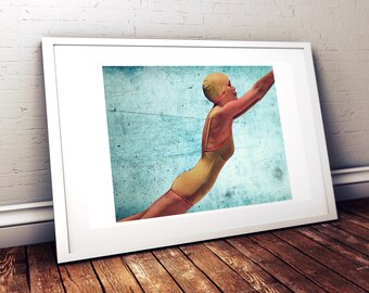 Swimming Beauty Wall Art Beach Wall Art Vintage Style Wall Art Retro Wall Art Housewarming Gift Home Decor Art Retro Decor Wall Art