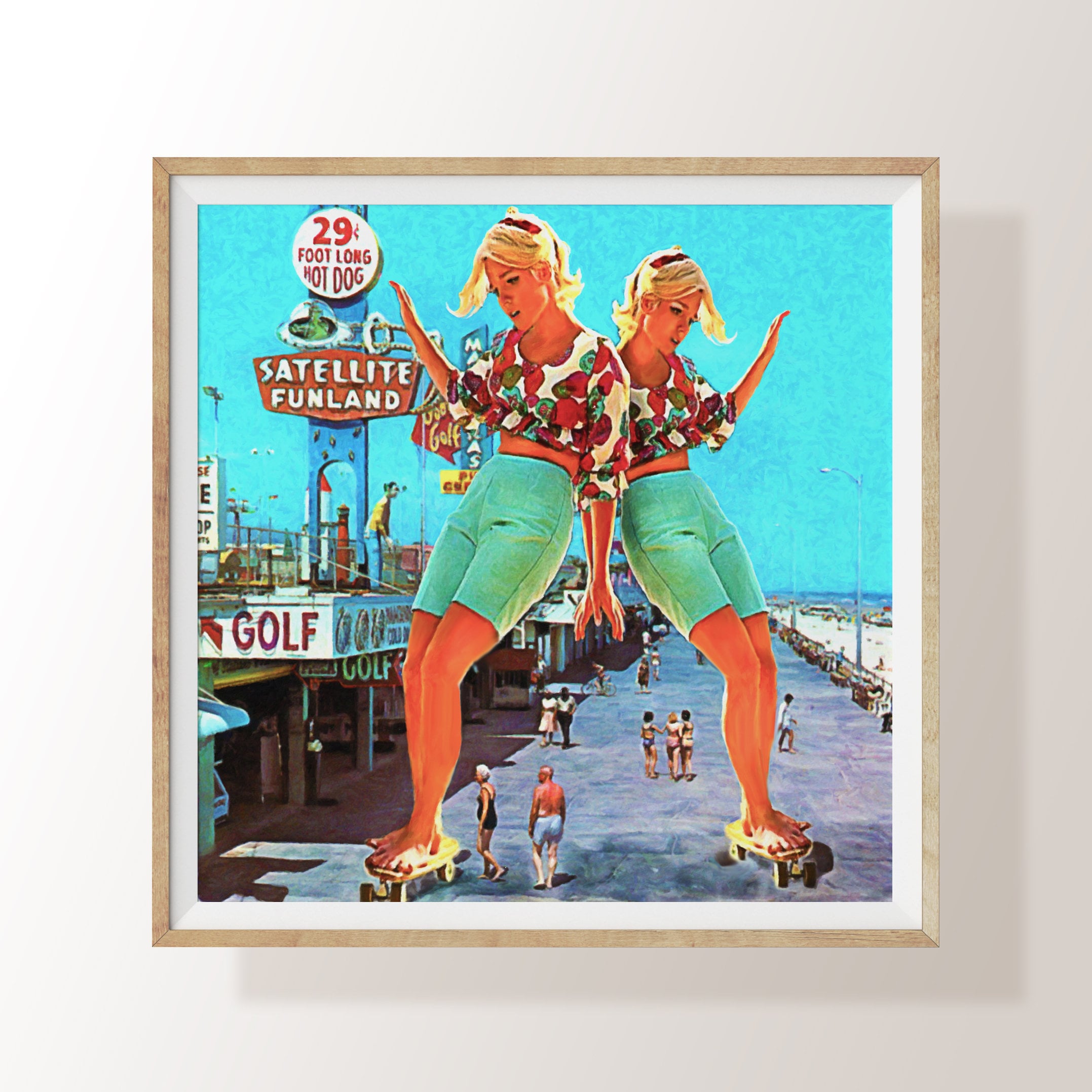 Vintage Skateboard Mädchen Kunstdruck, digitale Kunst, Retro Pop Kultur Kunst, 1970er Jahre Mode, Vintage Magazin Kunst, Strand Boardwalk Print, Skate Me