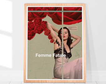Femme Fatale Print Vintage Pop Art Retro Wall Art Home Decor Art Retro Decor Housewarming Gift Art Lover Gift Collage Art Female Art