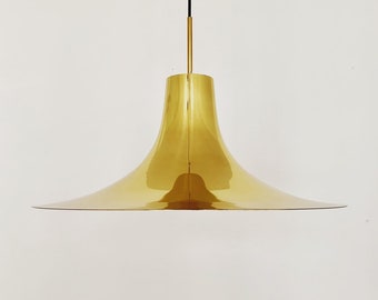 amazing large danish Mid Century Modern golden trumpet shaped pendant lamp | 1960s |