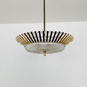 Golden Mid-Century Modern Crystal Glass Chandelier by Palwa | 1950s