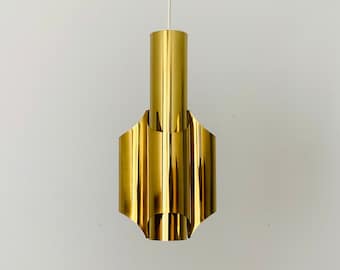 1 of 3 golden Mid-Century Modern metal pendant lamps | 1960s