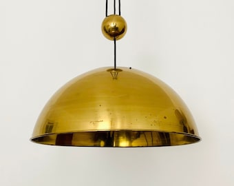 Large Adjustable Mid-Century Modern Brass Pendant Lamp by Florian Schulz | 1960s