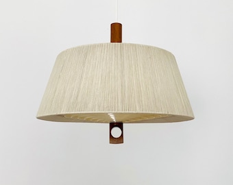 Mid-Century Modern Raffia Bast and Walnut Pendant Lamp by Temde | 1960s
