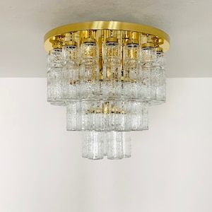 Large Mid-Century Modern Brass Chandelier by Glashütte Limburg | 1960s