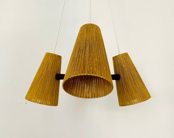 Mid-Century Modern Teakwood and Sisal Chandelier by Temde | 1960s