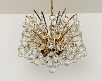 Mid-Century Modern gilded crystal glass chandelier by Christoph Palme | 1960s
