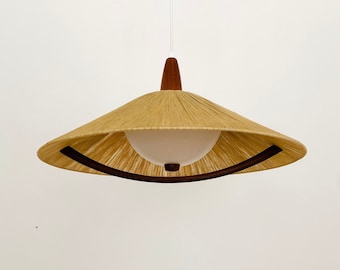 Mid-Century Modern Sisal and Teak Pendant Lamp by Temde | 1960s