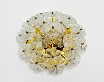 Large Floral Mid-Century Modern Crystal Glass Flush Lamp by Ernst Palme | 1960s