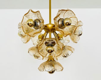 Floral Mid-Century Modern Glass Chandelier | 1960s