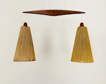 Mid-Century Modern Teakwood and Sisal Pendant Lamp by Temde | 1960s