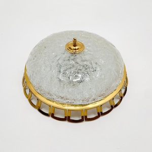 Mid Century Modern Sunburst Ice Glass Flush Light | 1960s