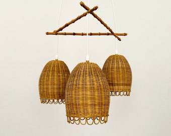 Mid-Century Modern Wicker and Bamboo cascading lamp | 1950s