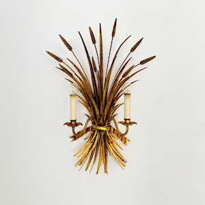 Large Gilded Italian Hollywood Regency Metal Wall Lamp by Hans Kögl | 1970s