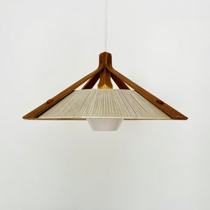 Mid-Century Modern Sisal and Walnut Pendant Lamp by Temde 1960s 画像 1