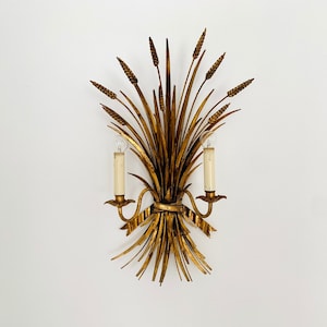 Large Gilded Italian Hollywood Regency Metal Wall Lamp by Hans Kögl | 1970s