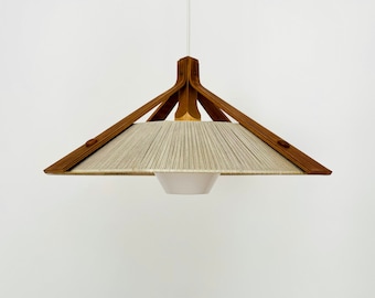 Mid-Century Modern Sisal and Walnut Pendant Lamp by Temde | 1960s