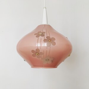 Lovely Pink Mid-Century Modern Glass Pendant Lamp | 1950s