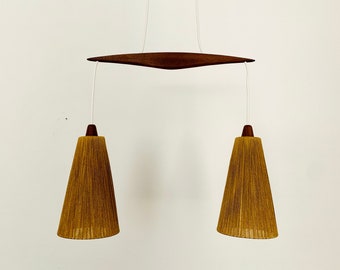 Mid-Century Modern Teakwood and Sisal Pendant Lamp by Temde | 1960s