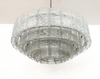 Spectacular large Mid-Century Modern ice glass chandelier by Doria | 1960s