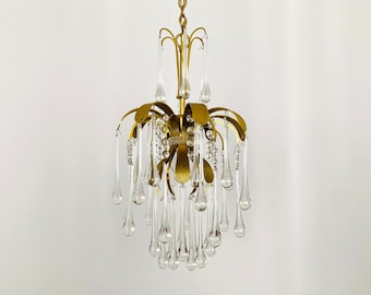 Mid-Century Modern Crystal Glass Drop Chandelier by Palwa | 1960s