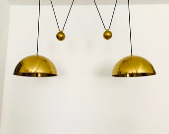 Large Adjustable Double Posa44 Brass Pendant Lamp by Florian Schulz | 1960s