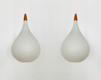 Set of 2 Swedish Mid-Century Modern Opaline Pendant Lamps by Uno and Östen Kristiansson for Luxus | 1960s