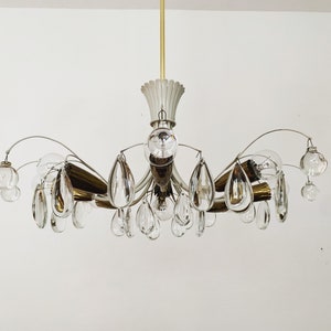 German Mid-Century Modern Crystal Glass Chandelier by Vereinigte Werkstätten Collection | 1950s