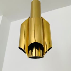 1 of 3 Golden Mid-Century Modern Metal Pendant Lamps | 1960s