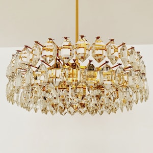 Gilded Mid-Century Modern Crystal Glass Chandelier by Bakalowits | 1960s